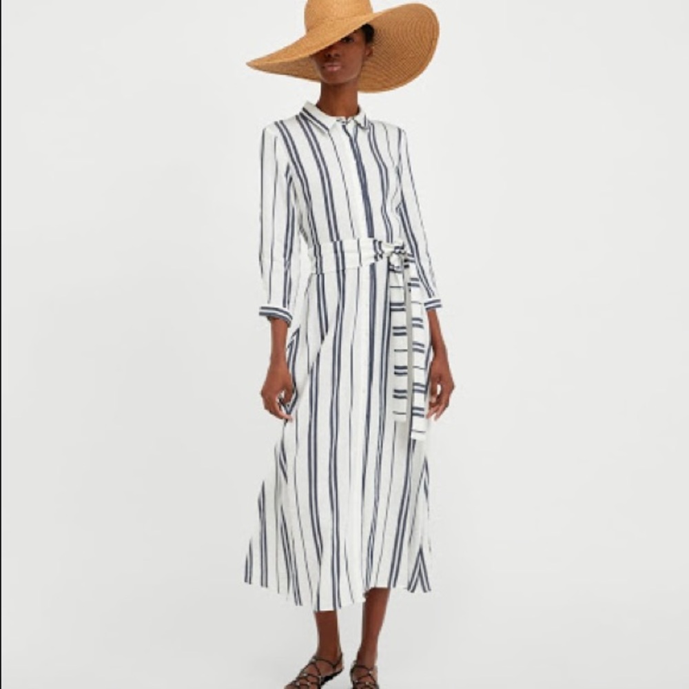 Zara blue striped linen dress